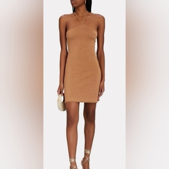 Intermix Exclusive Beige Ruthie Short Metallic Mini Dress Size M Nwt - Picture 1 of 9